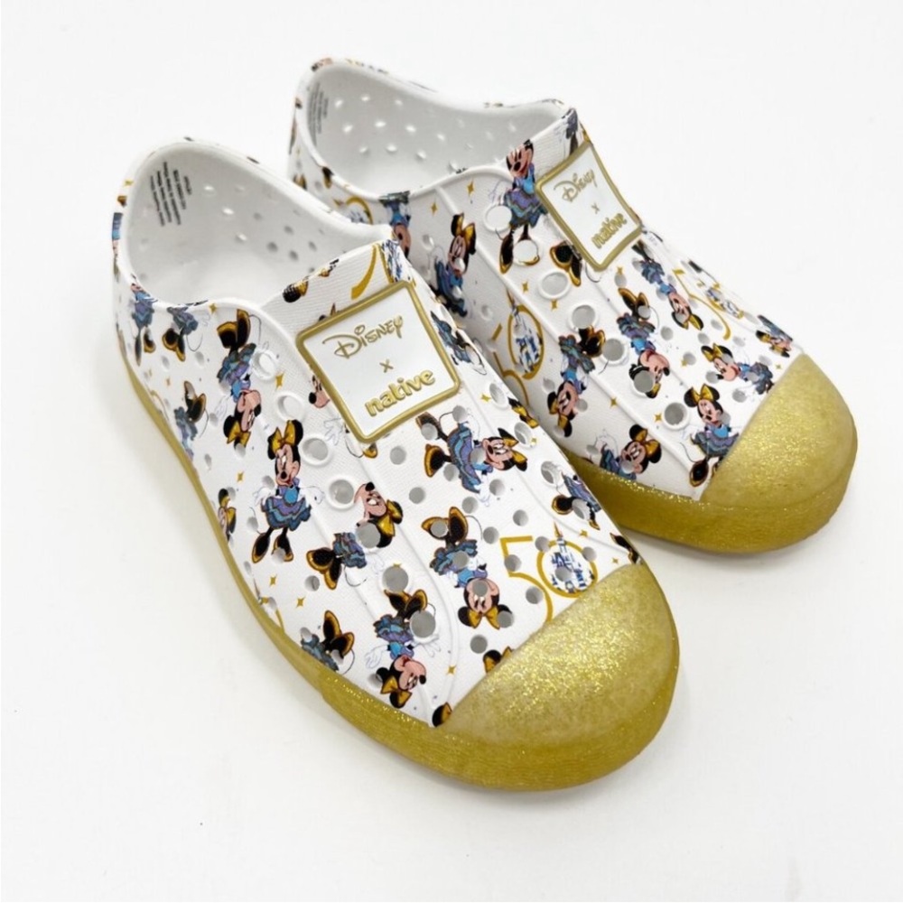 Native Kids Shoes - White and Gold Disney Design